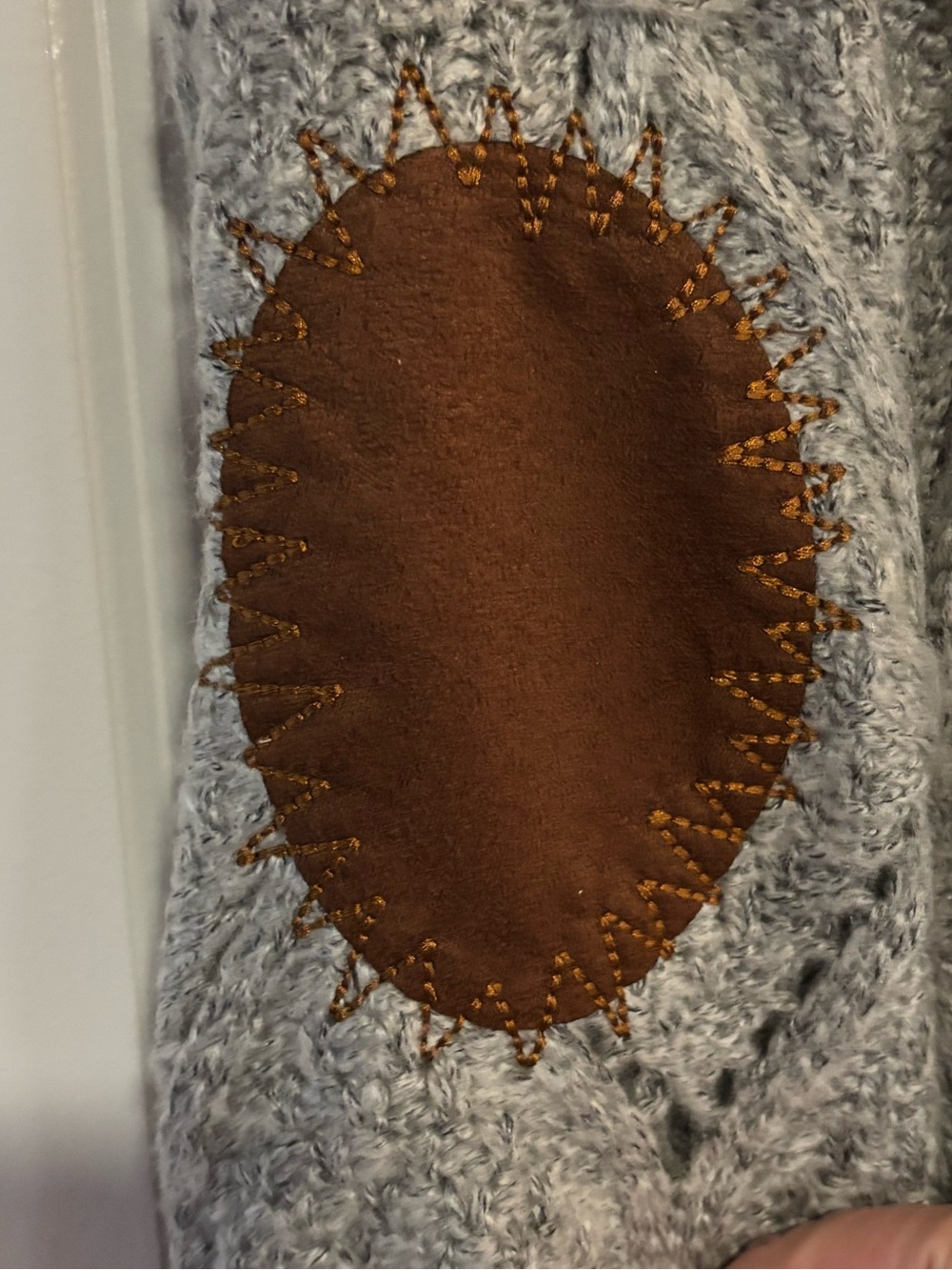 POL Gray Chunky Knit Open Cardigan Sweater with Brown Trim, size Large - Picture 6 of 9
